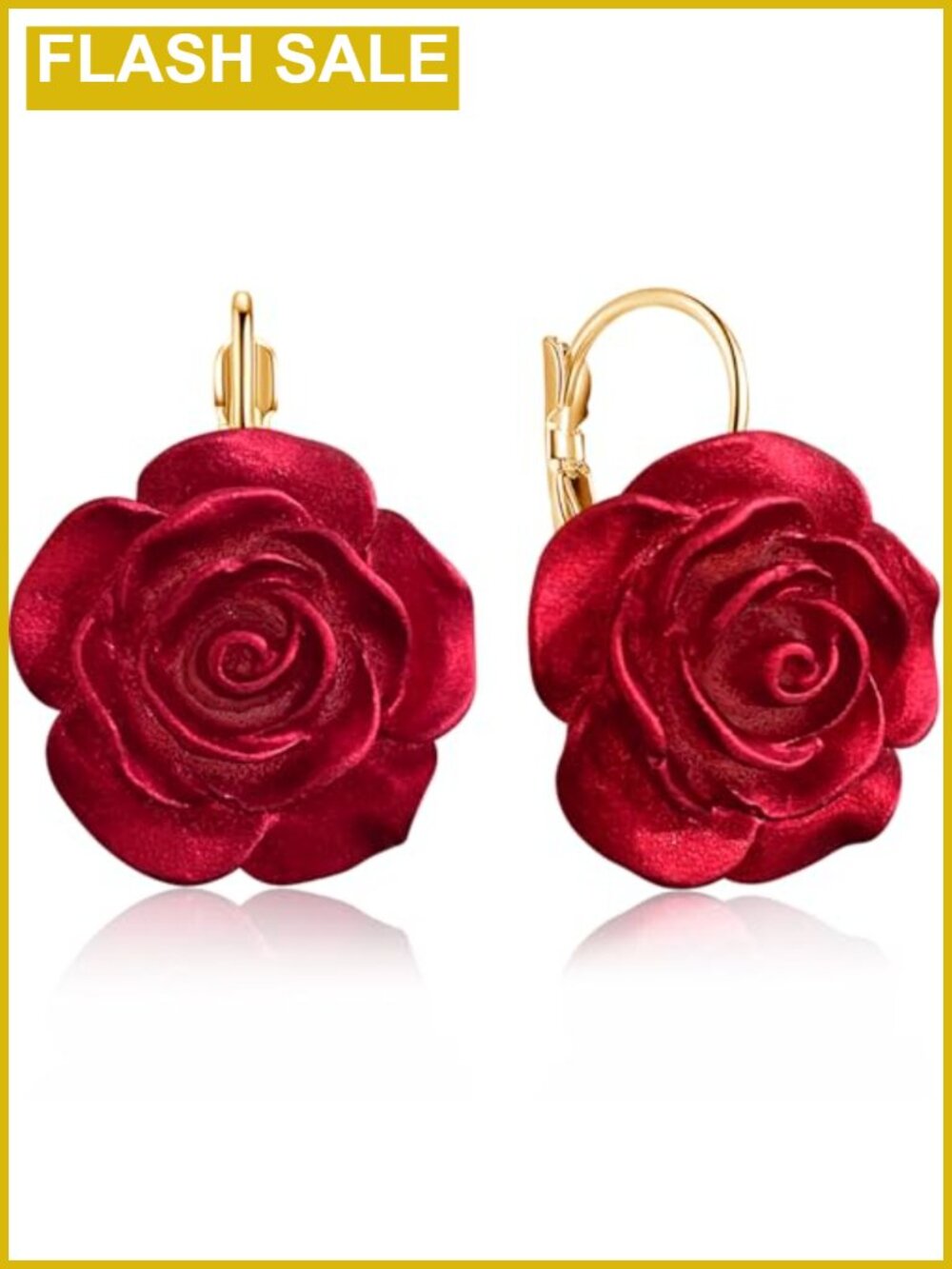 Sparkly Resin Rose Camellia Leverback Dangle Drop Earrings